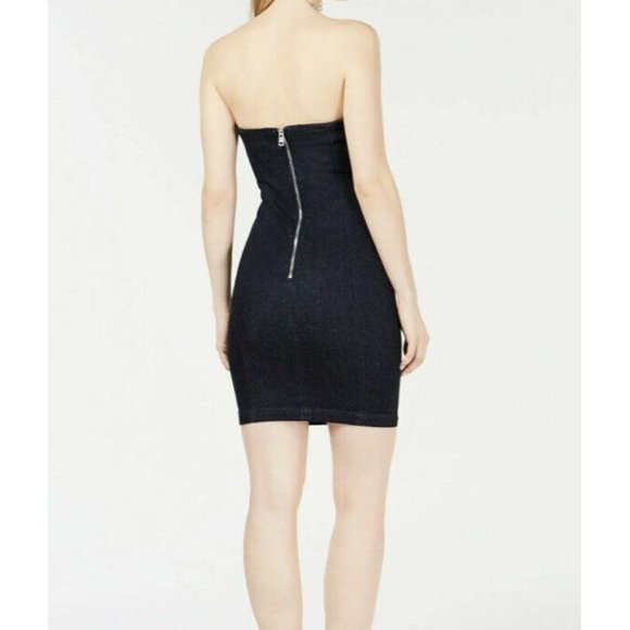 Guess S Dress mini Blue Denim Deco Strapless Fitted Bodycon NWT New - Picture 2 of 7